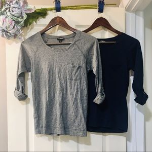 EXPRESS Button-Up Sleeve Pocket Tee - Gray - XS